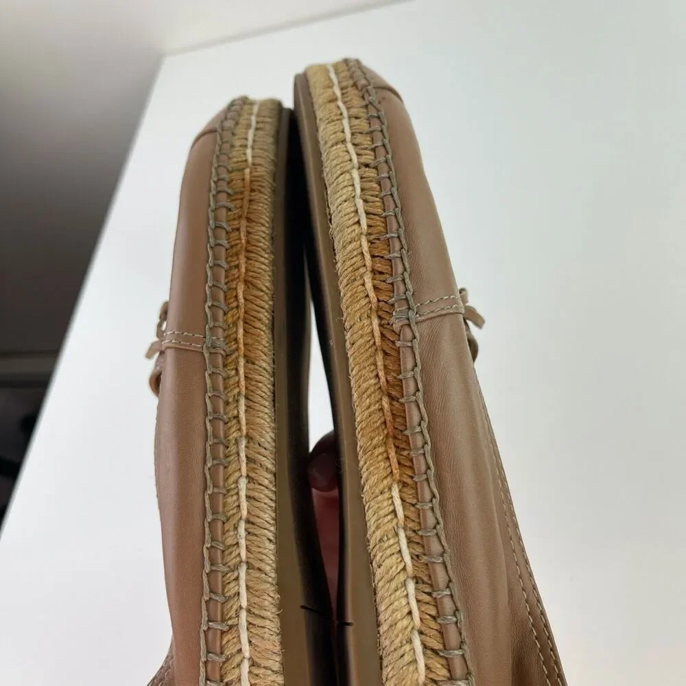 PRADA Light Brown Beige Leather Bows Trim Espadrilles Shoes Women’s 39.5 CLASSIC